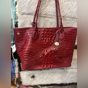 Brahmin Elegant Red Crocodile-Embossed Tote Bag